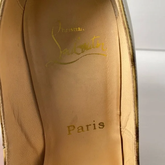 Christian Louboutin leopard print patent leather pumps heels gold black 36.5
